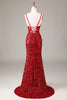 Load image into Gallery viewer, Glitter Mirror Sequins Red Corset Prom Dress with Slit