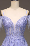 A-Line Cold Shoulder Lilac Corset Prom Dress with Appliques