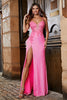 Load image into Gallery viewer, Pink Spaghetti Straps Glitter Sequin Mermaid Prom Dress with Slit