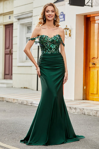 Dark Green Mermaid Off the Shoulder Long Prom Dress