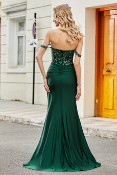 Dark Green Mermaid Off the Shoulder Long Prom Dress
