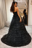 Load image into Gallery viewer, Trendy A Line Sweetheart Black Corset Prom Dress with Ruffles