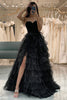 Load image into Gallery viewer, Trendy A Line Sweetheart Black Corset Prom Dress with Ruffles