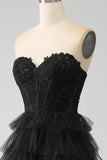 Glitter Sweetheart Black Corset Prom Dress with Slit