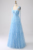 Load image into Gallery viewer, Light Blue A-Line Spaghetti Straps Long Prom Dress