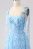 Load image into Gallery viewer, Light Blue A-Line Spaghetti Straps Long Prom Dress