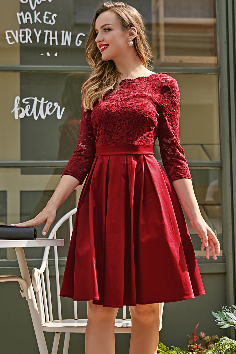 Load image into Gallery viewer, Burgundy V Back Long Sleeves Dress