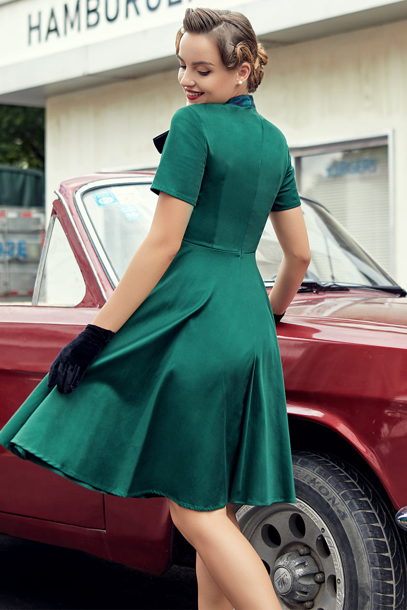 Load image into Gallery viewer, Green Plaid Swing Vintage 1950s Dress