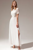 White A-line Formal Prom Dress With Lace