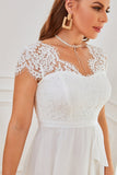 White Lace Party Dress with Ruffles