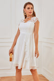 White Lace Party Dress with Ruffles