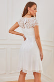 White Lace Party Dress with Ruffles