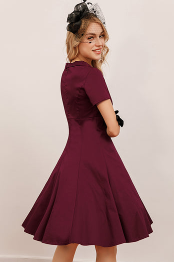 Burgundy Vintage Fall Dress with Sleeves