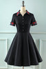 Load image into Gallery viewer, Black Lapel Neck Plaid Vintage 1950s Dress