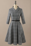 Retro Style Dark Grey Vintage Dress with Long Sleeves