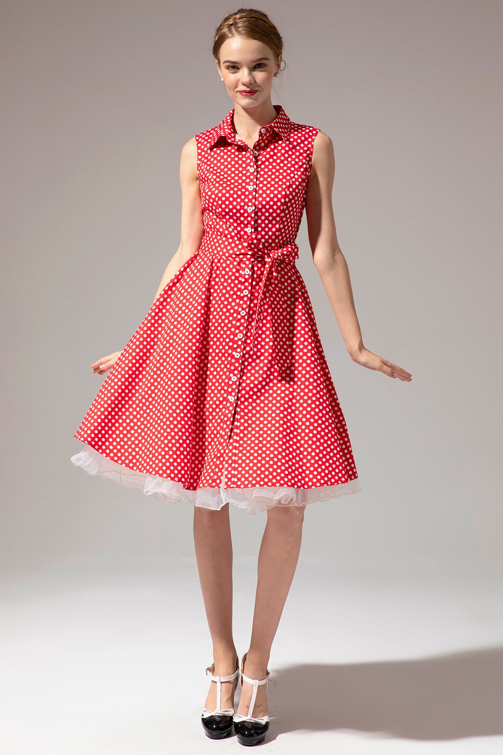 Sleeveless Polka Dot 1950s Dress