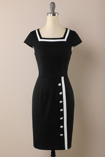 Black 1960s Pencil Dress with Button