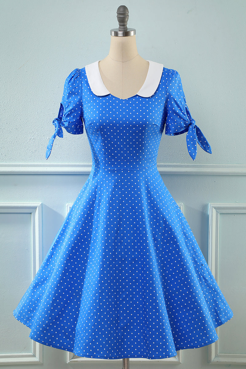 Load image into Gallery viewer, Vintage Blue Polka Dots 1950s Dress