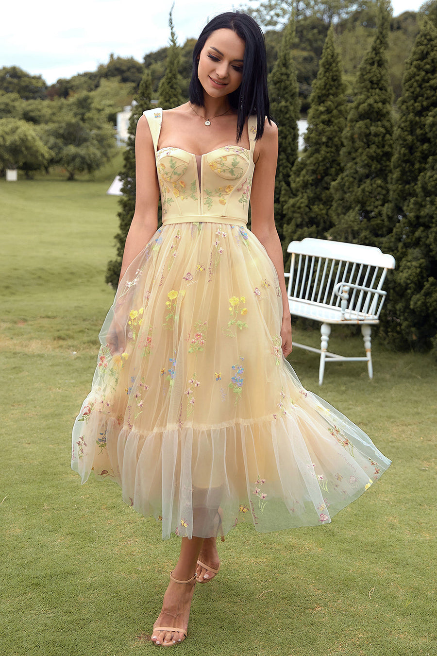 strapless open back dress Satin Yellow Two Piece Prom Dresses with Rhinestones Pockets –  loveangeldress