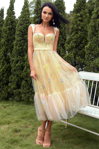 Champagne Long Prom Dress with Embroidery