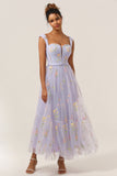 Princess A Line Sweetheart Light Purple Long Prom Dress with Embroidery