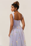 Princess A Line Sweetheart Light Purple Long Prom Dress with Embroidery