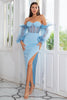 Load image into Gallery viewer, Sheath Off the Shoulder Sky Blue Prom Dress Long Sleeves