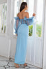 Load image into Gallery viewer, Sheath Off the Shoulder Sky Blue Prom Dress Long Sleeves
