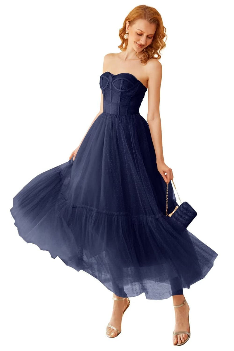Load image into Gallery viewer, Khaki Polka Dots Corset Prom Dress