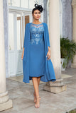 Grey Blue Two Piece Mother of the Bride Dress with Lace