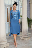 Grey Blue Two Piece Mother of the Bride Dress with Lace