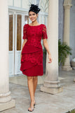 Dark Red Two Piece Mother of the Bride Dress with Lace