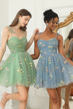 Sweetheart Champagne Short Prom Dress with Embroidery