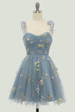 Sweetheart Champagne Short Prom Dress with Embroidery
