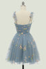Load image into Gallery viewer, Cute A Line Spaghetti Straps Champagne Graduation Dress with Embroidery