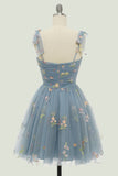 Sweetheart Champagne Short Prom Dress with Embroidery