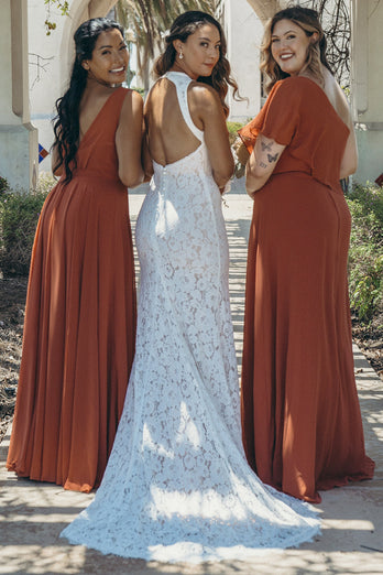 Ivory Open Back Boho Lace Wedding Dress