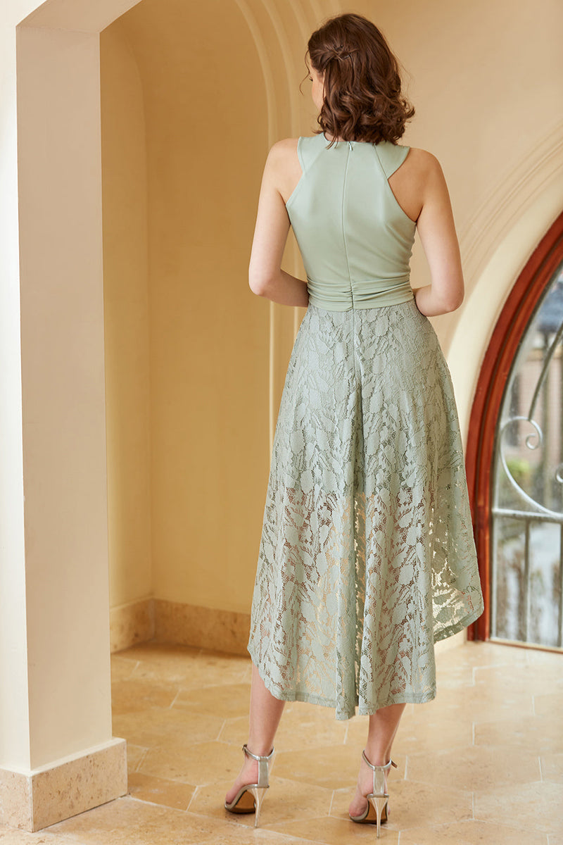 Load image into Gallery viewer, High Low Mint Prom Dress with Lace