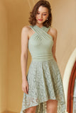 High Low Mint Prom Dress with Lace