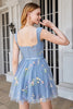 Load image into Gallery viewer, Cute A Line Sweetheart Grey Blue Short Graduation Dress with Embroidery
