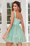 Cute A Line Sweetheart Grey Blue Short Graduation Dress with Embroidery