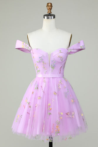 Cute A Line Sweetheart Purple Short Graduation Dress with Embroidery