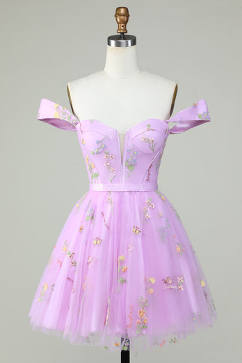 Cute A Line Sweetheart Purple Short Graduation Dress with Embroidery