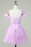 Cute A Line Sweetheart Purple Short Graduation Dress with Embroidery