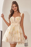 Cute A Line Sweetheart Grey Blue Short Graduation Dress with Embroidery