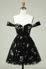 Load image into Gallery viewer, Black A Line Off the Shoulder Graduation Dress