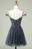 Load image into Gallery viewer, Cute A Line Spaghetti Straps Grey Short Graduation Dress with Appliques