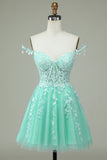 Cute A Line Spaghetti Straps Mint Short Graduation Dress with Appliques