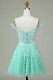 Cute A Line Spaghetti Straps Mint Short Graduation Dress with Appliques