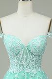 Cute A Line Spaghetti Straps Mint Short Graduation Dress with Appliques